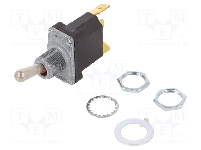 Switch: toggle; Pos: 2; SPDT; ON-ON; 6A/230VAC; 20A/28VDC; -40÷71°C