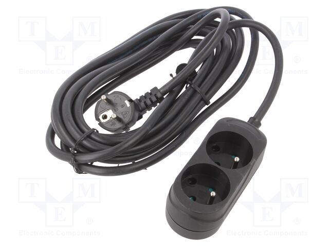 Extension lead; Sockets: 2; PVC; black; 3x1,5mm2; 5m; 16A