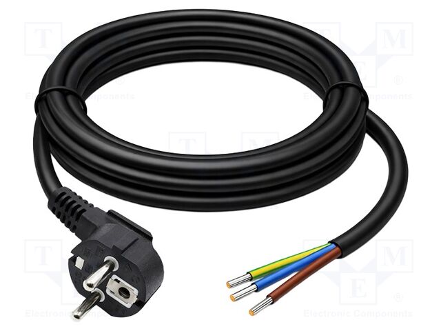 Cable; 3G1mm2; CEE 7/7 (E/F) plug angled,wires; PVC; 1.8m; black