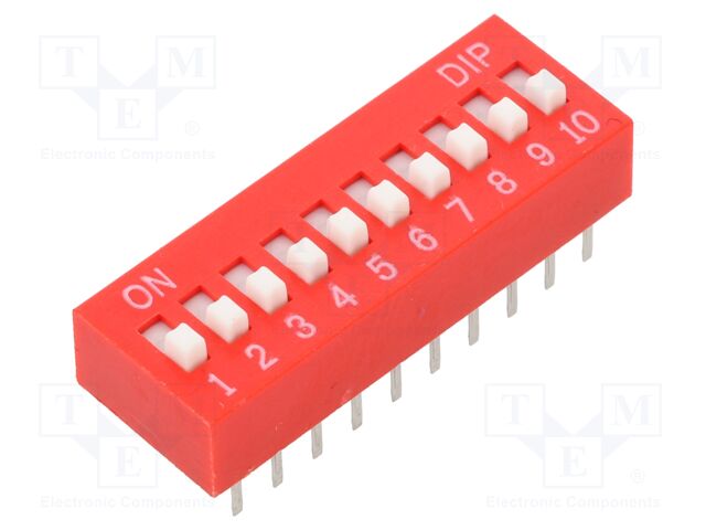 Switch: DIP-SWITCH; Poles number: 10; OFF-ON; 0.025A/24VDC; THT