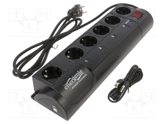 Plug socket strip: protective; Sockets: 6; 250VAC; 10A; black