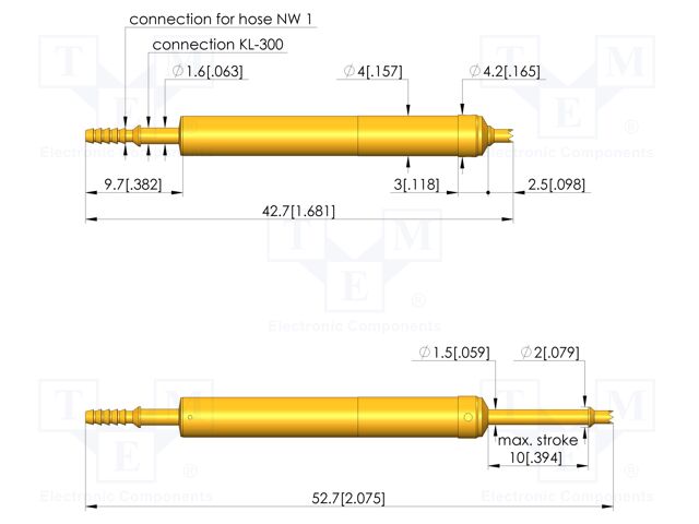 Test needle; Spring compression: 6mm; 10mm; 10A; steel; Ø: 1.3mm