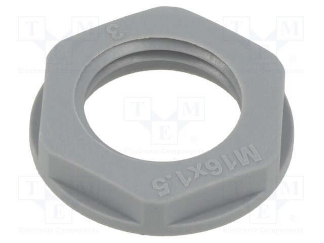 Nut; M16; polyamide; 22mm; grey; Thread: metric; Pitch: 1.5; Entrelec