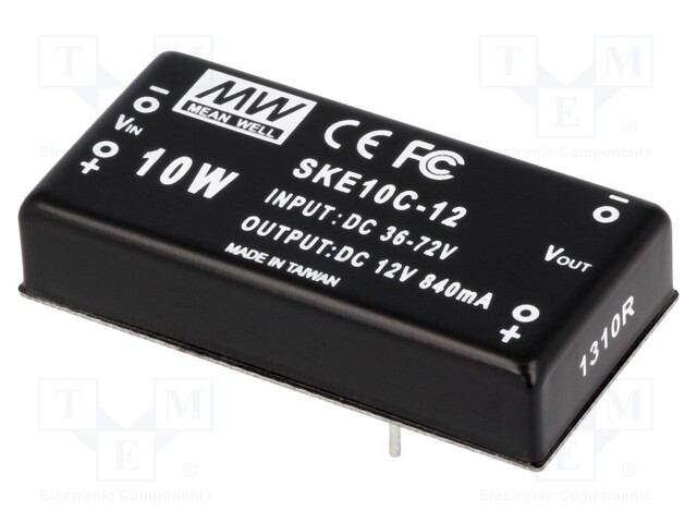 Converter: DC/DC; 10W; Uin: 36÷72V; 12VDC; Iout: 840mA; 2"x1"; 32g