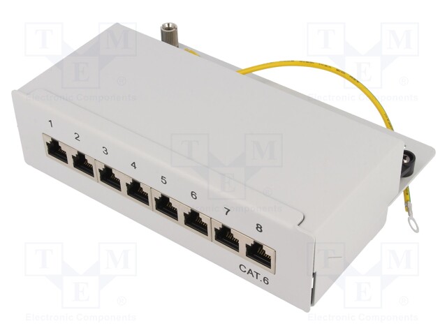 Patch panel; RJ45; Cat: 6; Colour: grey; IDC; Number of ports: 8