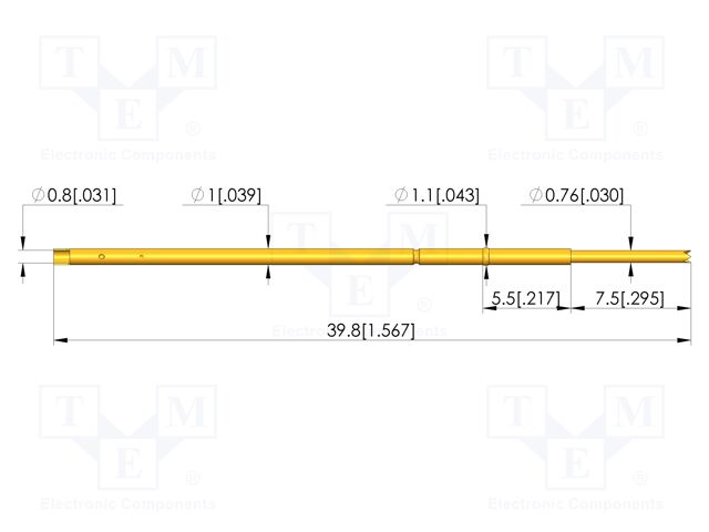 Test needle; Spring compression: 5.5mm; 7.5mm; 2A; CuBe; Ø: 0.8mm