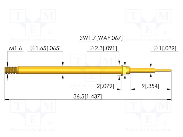 Test needle; Spring compression: 4mm; 5mm; 8A; CuBe; gold-plated
