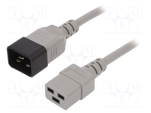 Cable; 3x1.5mm2; IEC C19 female,IEC C20 male; PVC; 1.8m; grey; 16A