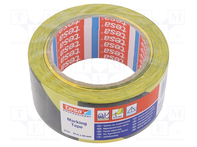 Awareness tape; W: 50mm; L: 33m; Colour: yellow-black; D: 150um; 160%