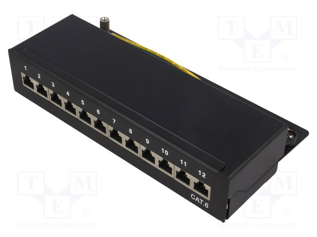 Patch panel; RJ45; Cat: 6; Colour: black; IDC; Number of ports: 12
