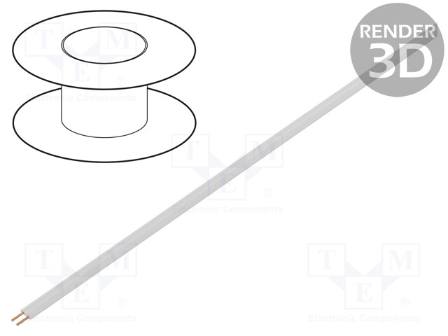 Wire: ribbon; stranded; 2x0,08mm2; white; 100m