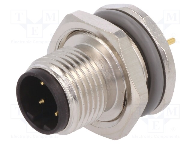 Socket; M12; PIN: 4; male; D code-Ethernet; THT; IP67; straight; 250V