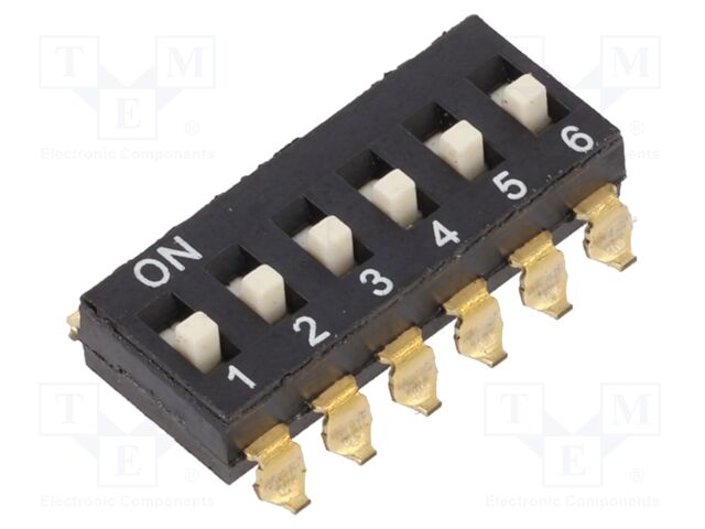 Switch: DIP-SWITCH; Poles number: 6; OFF-ON; 0.025A/24VDC; Pos: 2/6