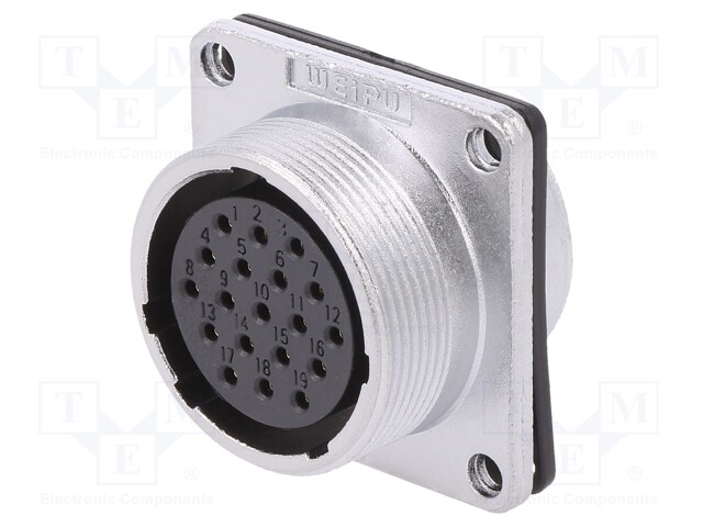Socket; female; WS; PIN: 19; flange (4 holes),for panel mounting