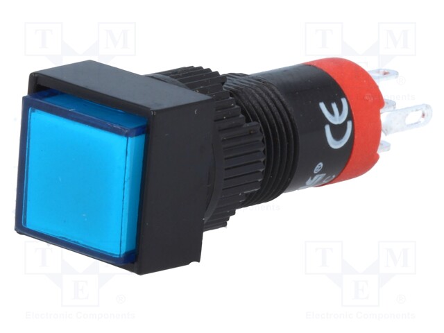 Switch: push-button; Pos: 2; SPDT; 0.5A/250VAC; 1A/24VDC; blue; none