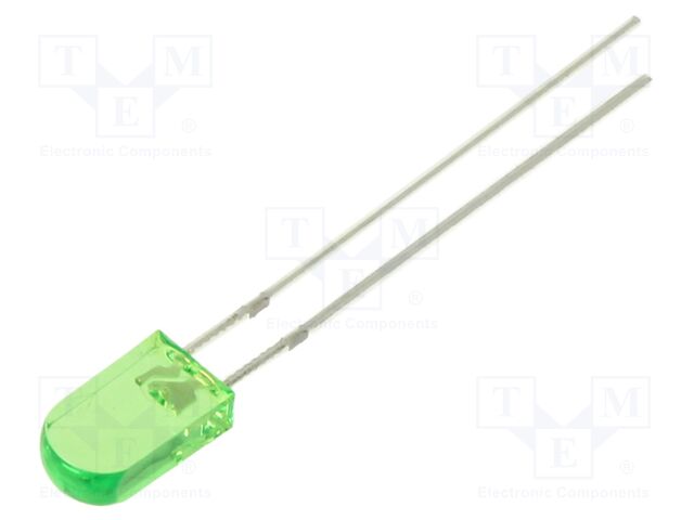 LED; green; 1560mcd; 100°; Front: convex; 2.43x5x8.6mm; THT; 2.9VDC