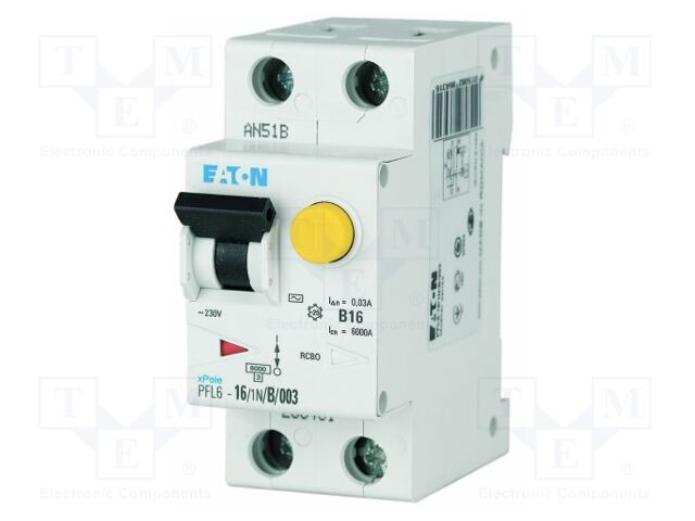 RCBO breaker; Inom: 13A; Ires: 30mA; Max surge current: 250A; 230V