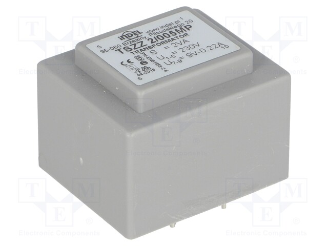 Transformer: encapsulated; 2VA; 230VAC; 9V; 0.22A; Mounting: PCB