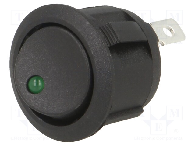 ROCKER; SPST; Pos: 2; OFF-ON; 20A/14VDC; black; LED; Rcont max: 50mΩ