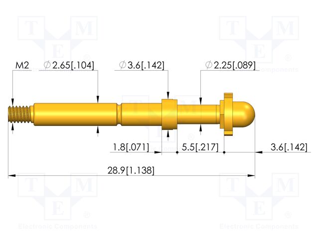 Test needle; Spring compression: 4mm; 5mm; 8A; CuBe; gold-plated