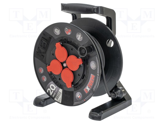 Extension lead; reel,with non-rotating sockets; Sockets: 4; 20m