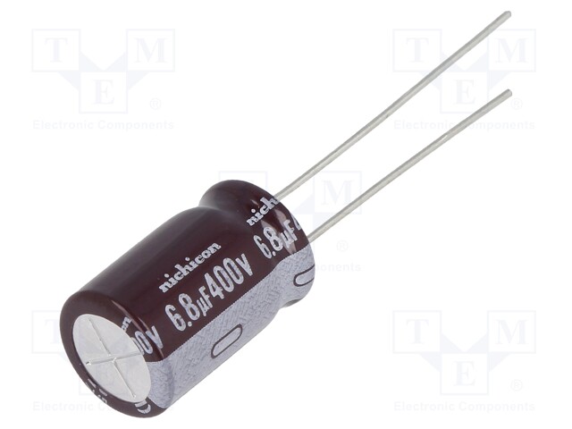 Capacitor: electrolytic; THT; 6.8uF; 400VDC; Ø10x16mm; Pitch: 5mm
