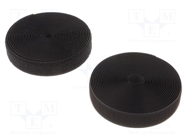 Tape: hook and loop; W: 25mm; L: 5m; Thk: 3mm; caoutchouc; black