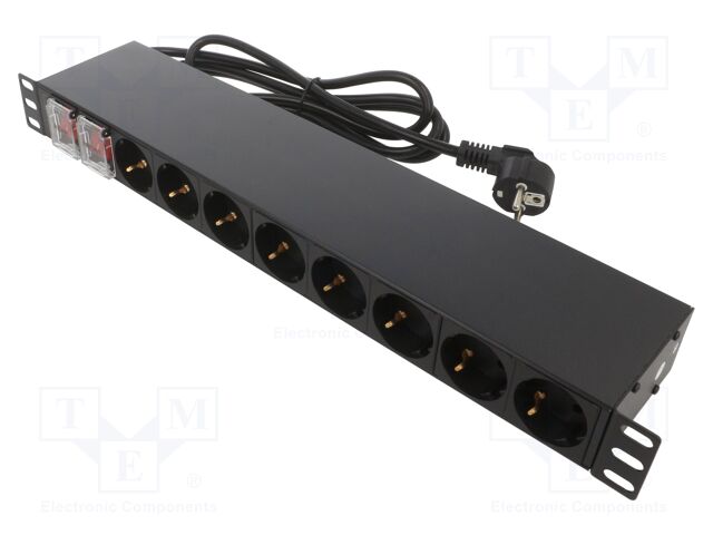 Plug socket strip: supply; Sockets: 16; 230VAC; 16A; black; 2m; IP20