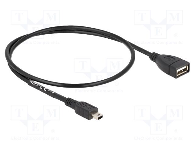 Cable; USB 2.0; USB A socket,USB B mini plug; 0.5m; black; 28AWG