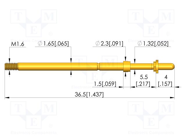 Test needle; Spring compression: 4mm; 5mm; 8A; CuBe; gold-plated