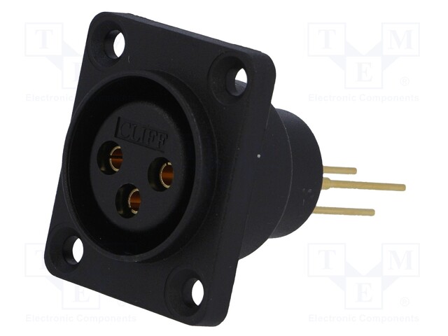 Socket; XLR; female; PIN: 3; straight; sealed; THT; gold-plated; 5A