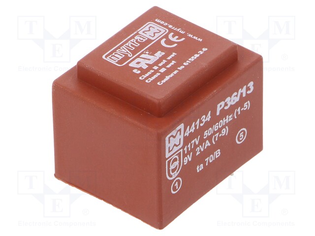 Transformer: encapsulated; 2VA; 117VAC; 9V; 222mA; Mounting: PCB