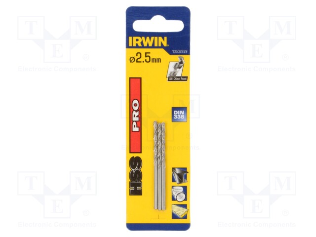Drill bit; for metal; Ø: 2.5mm; L: 57mm; Working part len: 30mm
