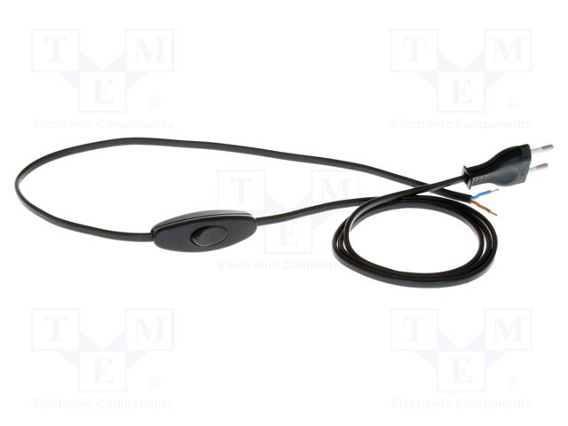 Cable; 2x0.75mm2; CEE 7/16 (C) plug,wires; PVC; 1.5m; black; 16A