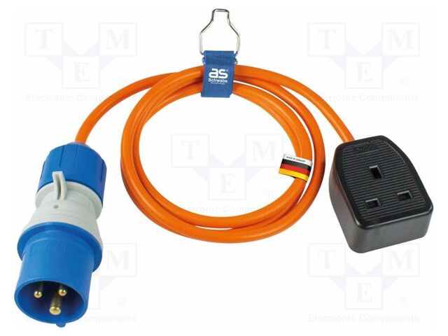 Extension lead; 3G1.5mm2; Sockets: 1; PVC; orange; 1.5m; 13A