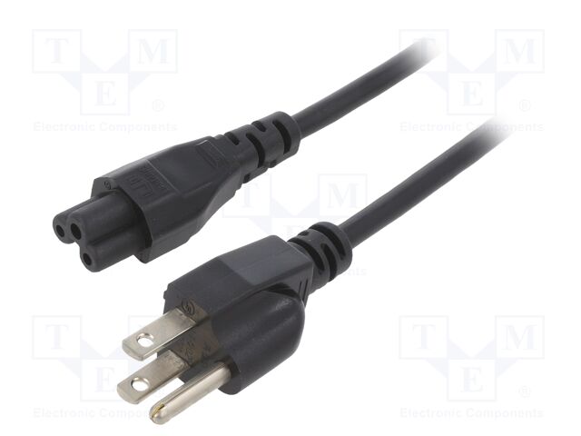 Cable; 3x18AWG; IEC C5 female,NEMA 5-15 (B) plug; PVC; 1m; black