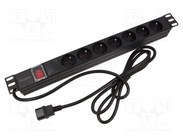 Plug socket strip: protective; Sockets: 7; 230VAC; 10A; black; 2m