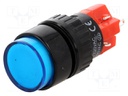 Switch: push-button; Pos: 2; SPDT; 3A/220VAC; 2A/24VDC; blue; blue