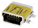 Socket; USB B mini; on PCBs; SMT; PIN: 5; horizontal