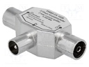 Splitter; coaxial 9.5mm plug,coaxial 9.5mm socket x2