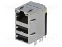 Socket; RJ45 + USB A; PIN: 8; shielded,with LED; Layout: 8p8c; THT