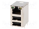 Socket; RJ45 + USB A; THT; PIN: 8; angled; top latch; Layout: 8p8c