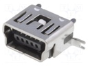 Socket; USB B mini; SMT; vertical; USB 2.0; gold-plated