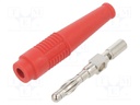 Plug; 4mm banana; 32A; 30VAC; 60VDC; red; non-insulated; 2.5mm2