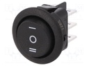 ROCKER; DP3T; Pos: 3; ON-OFF-ON; 10A/250VAC; black; none; 20mΩ; Ø20mm