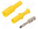 Plug; 4mm banana; 36A; 1kVAC; yellow; insulated; 63mm; 8mΩ; on cable