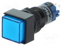 Switch: push-button; Pos: 2; SPDT; 0.5A/250VAC; 1A/24VDC; blue; none