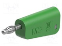 Plug; 4mm banana; 19A; green; nickel plated; Mounting: on cable