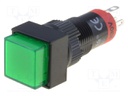 Switch: push-button; Pos: 2; SPDT; 0.5A/250VAC; 1A/24VDC; green