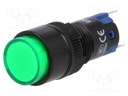 Switch: push-button; Pos: 2; SPDT; 0.5A/250VAC; 1A/24VDC; green